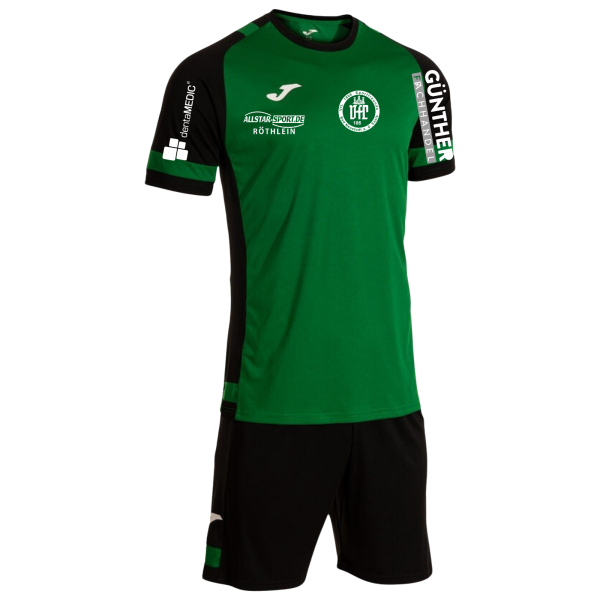 Kurzes Trainingsset Trikot, Hose Grün/Schwarz mit Losos und Initialen